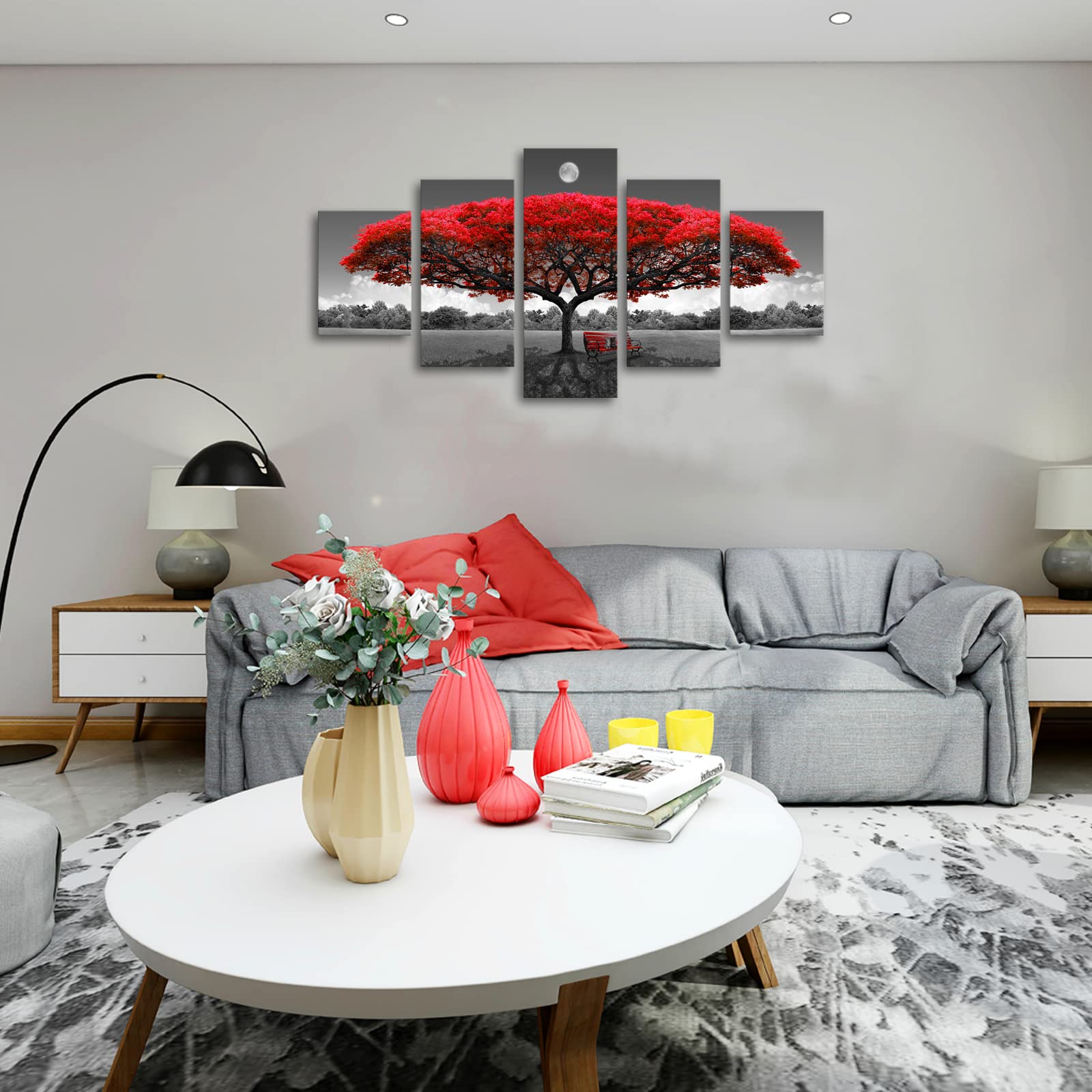 Canvas Wall Art Red Tree Wall Art Black And White Framed Artwork Landscape Pictures For Wall Decor Pictures For Living Room 5 Pi